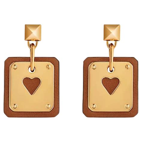 hermes as de coeur earrings|Hermes As de Coeur earrings Swift calfskin with gold plated.